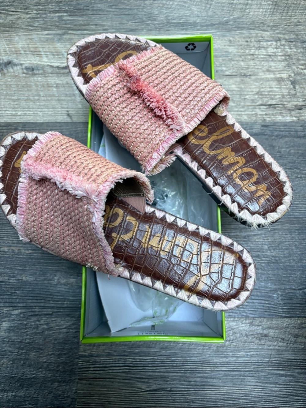 Sam Edelman Pink Woven Fringe Slide Sandals